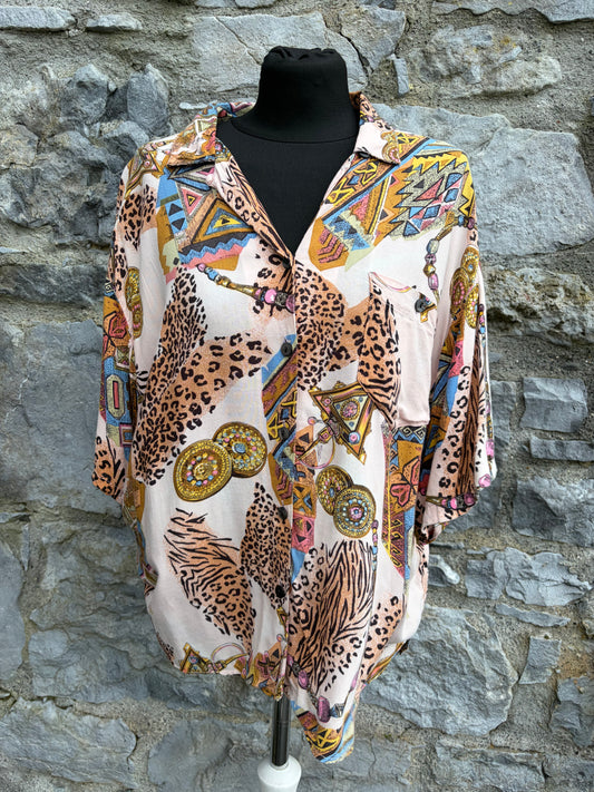 80s geometric jewelry blouse uk 12-14