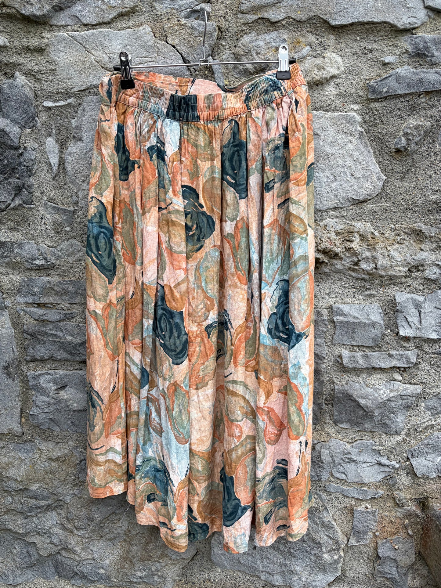80s beige&teal flowers skirt uk 14