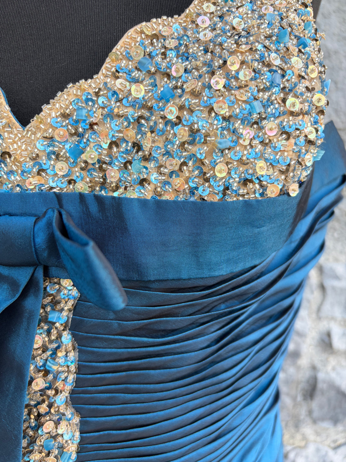 90s Teal mermaid-style evening gown uk 12