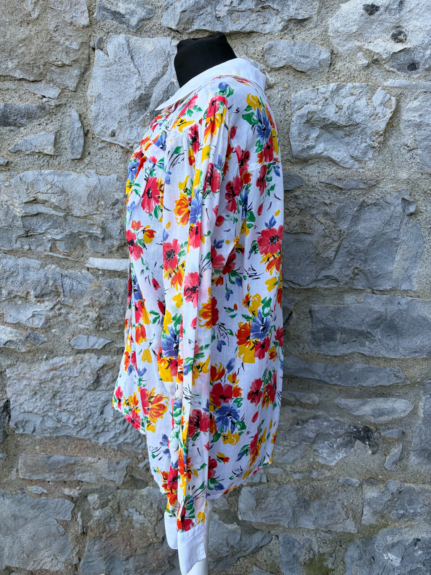 80s summer flowers sheer blouse uk 12-14