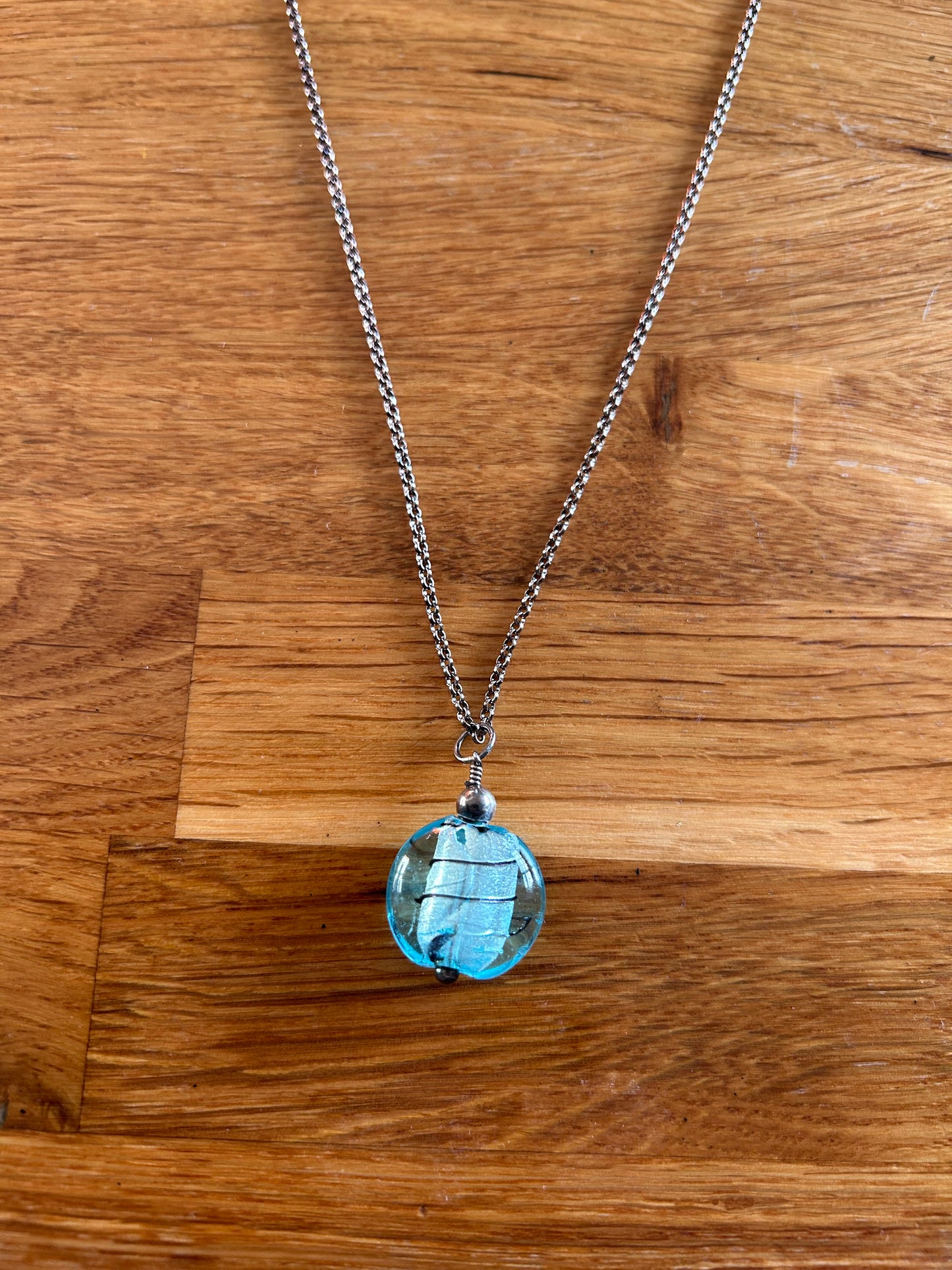 Single blue bead&silver necklace