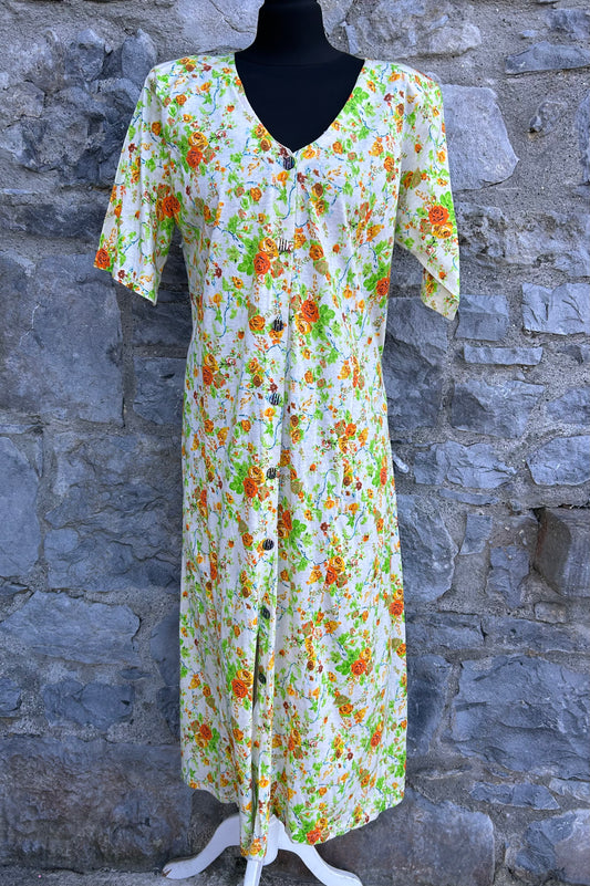 80s orange floral dress uk 14-16