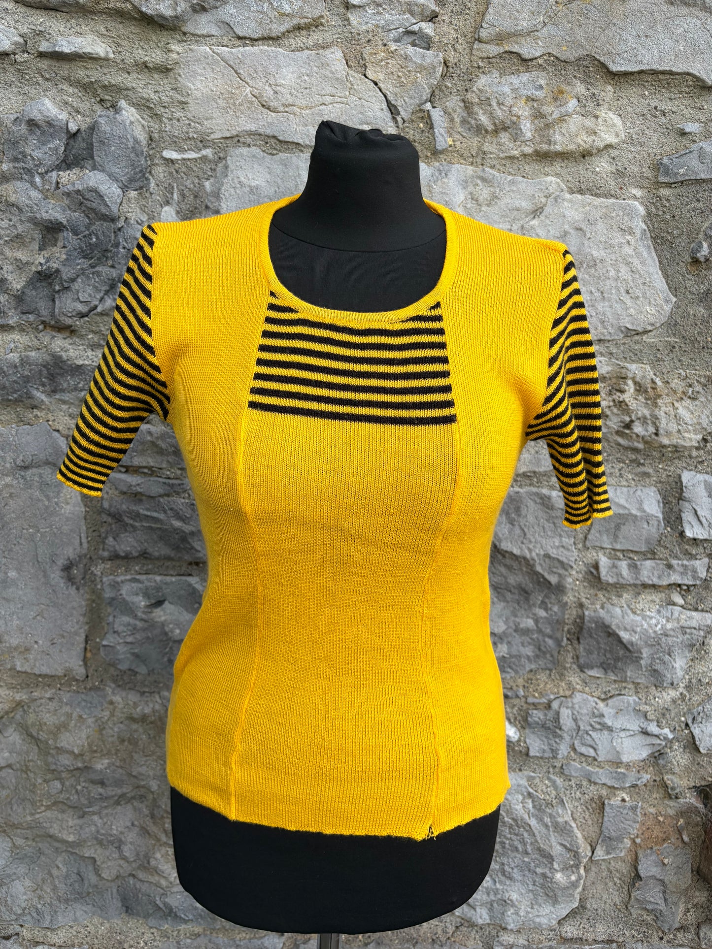 80s yellow&black knitted top uk 8-10