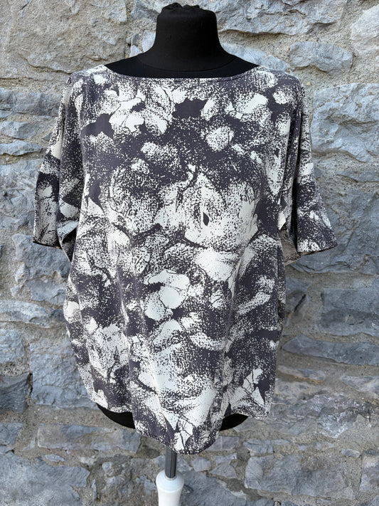 90s abstract grey silk top uk 12