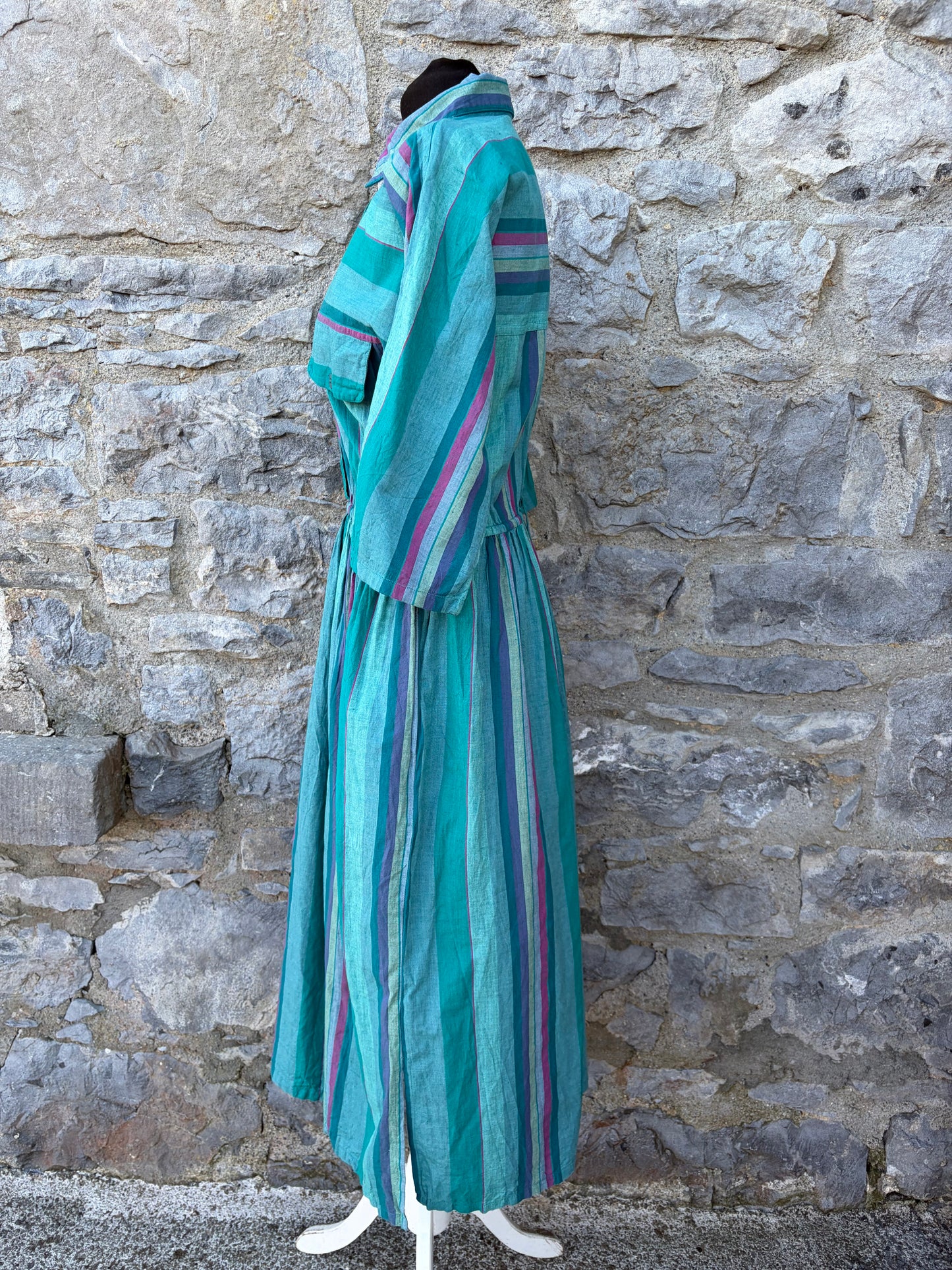 80s green stripy dress uk 6-8