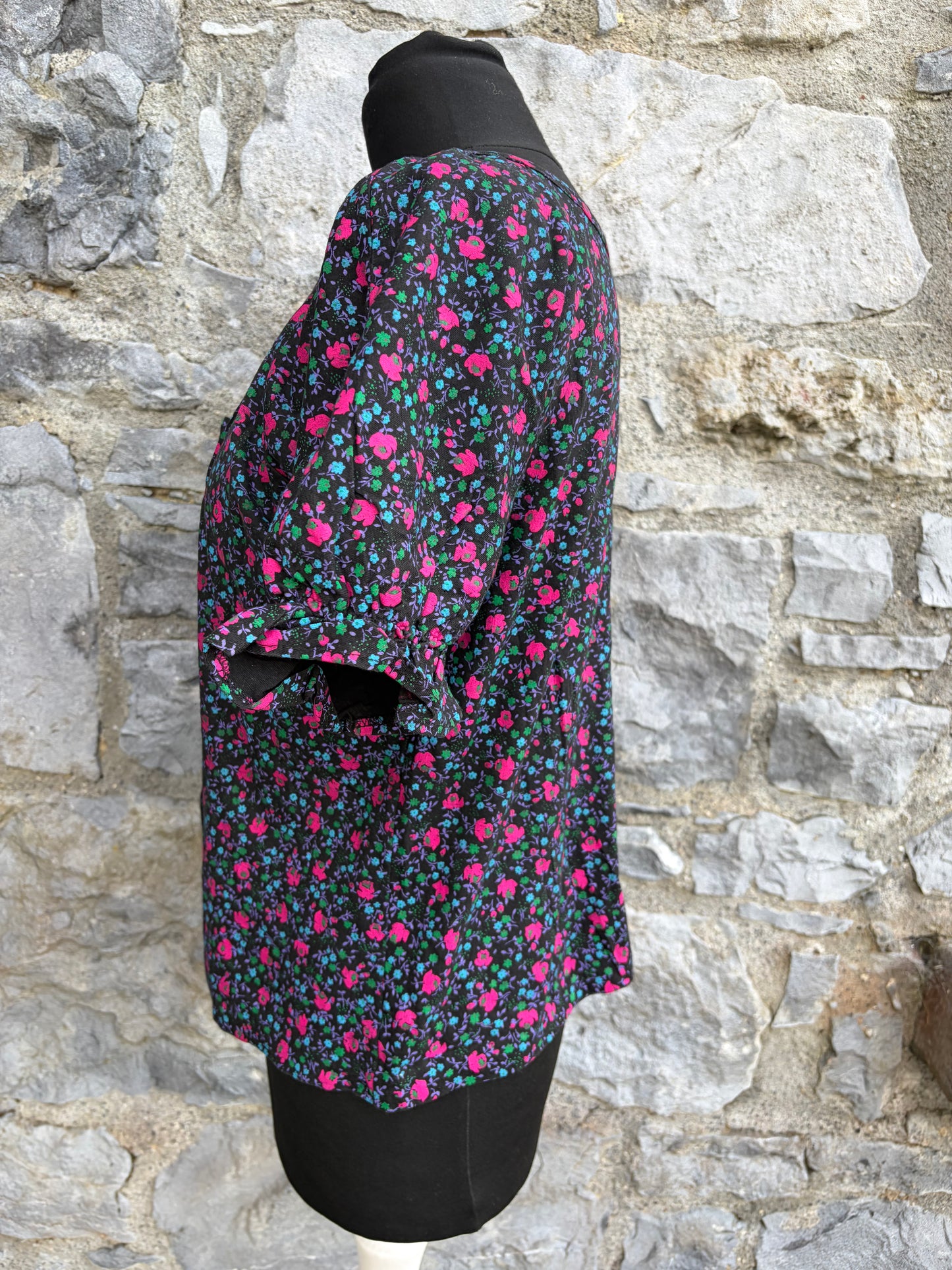 80s pink&teal flowers top uk 12