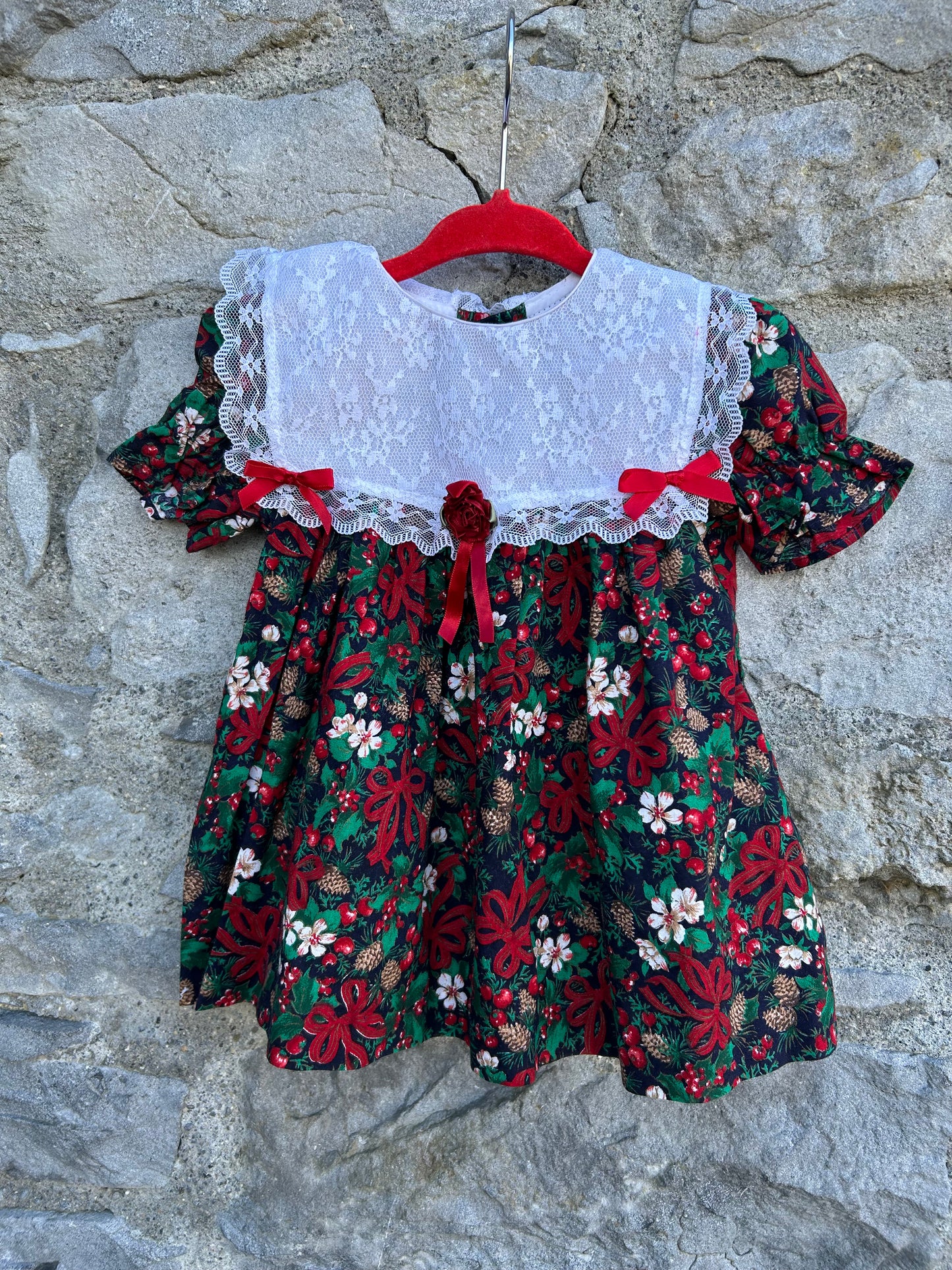 80s Christmas print dress  9-12m (74-80cm)