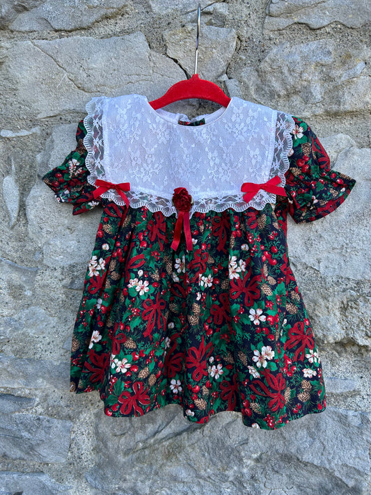 80s Christmas print dress  9-12m (74-80cm)
