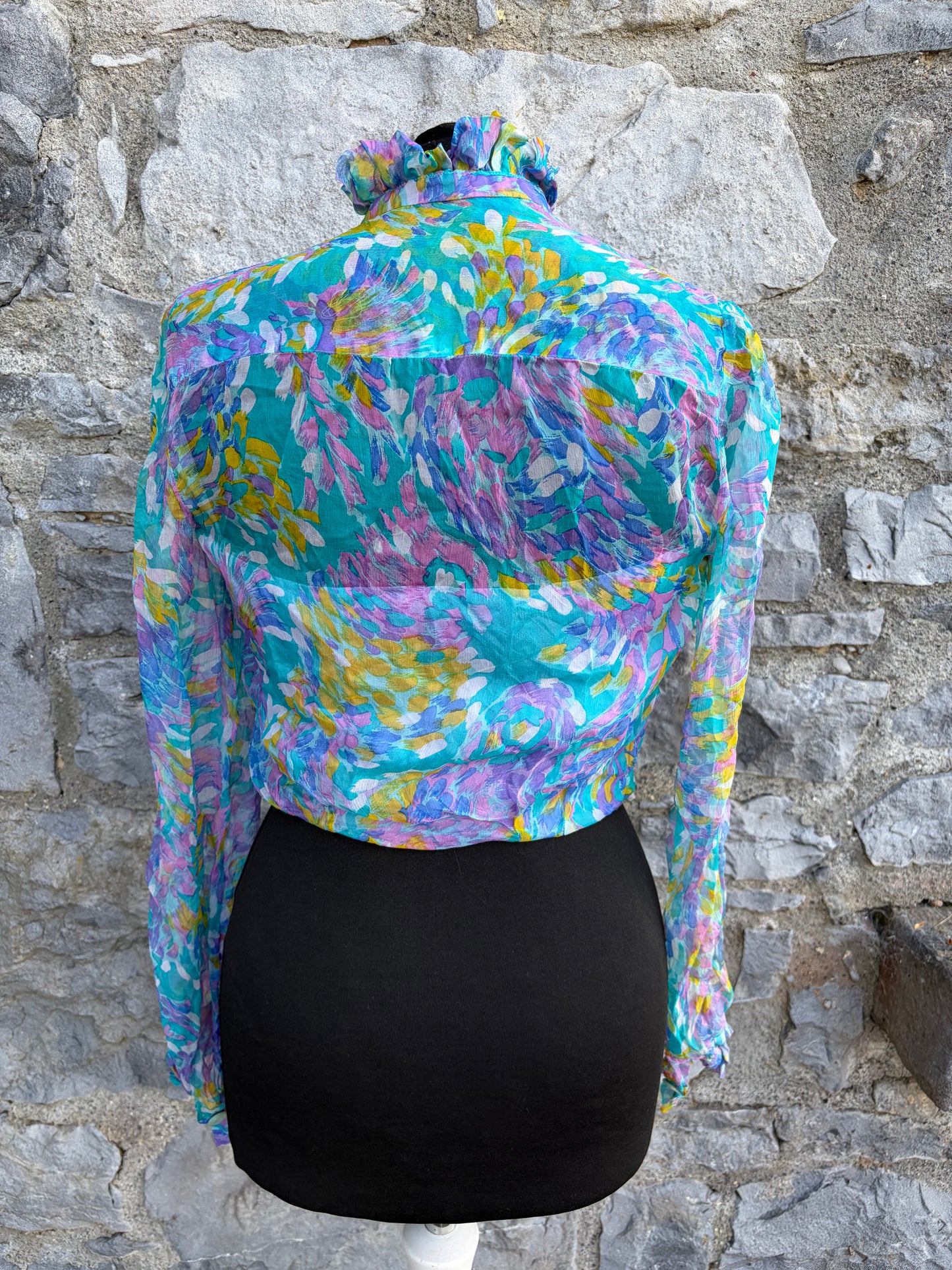 80s sheer floral cropped shirt uk 8