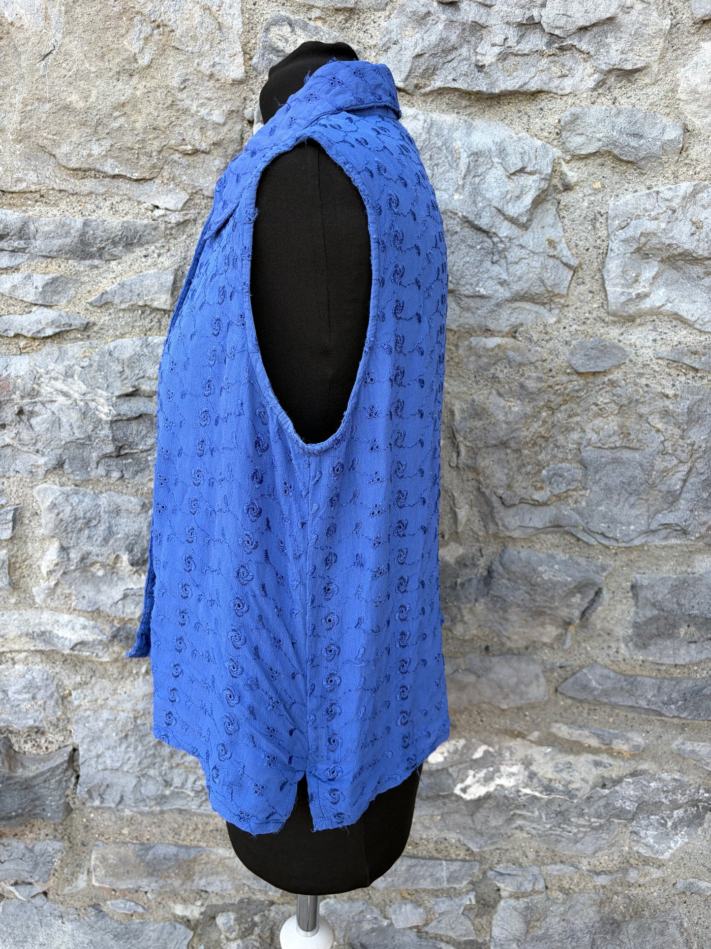 90s blue floral Broderie blouse uk 12-14