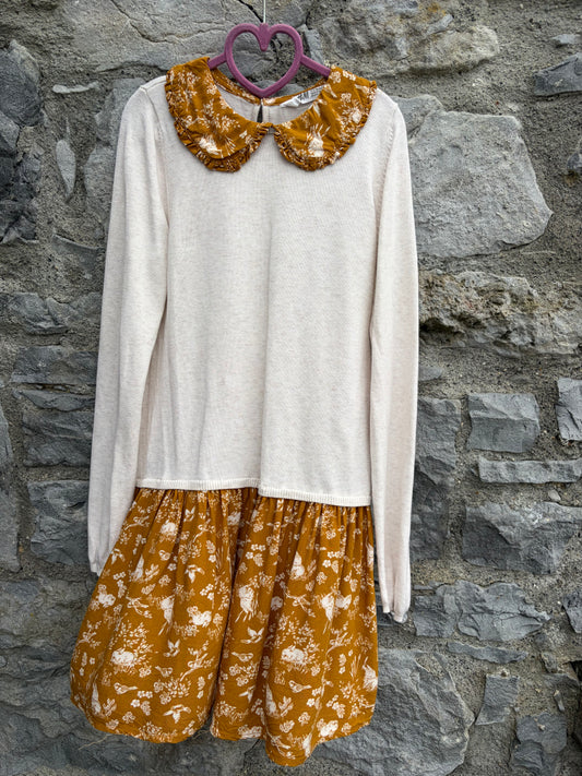 Two-tone knit&floral skirt dress  9-10y (134-140cm)