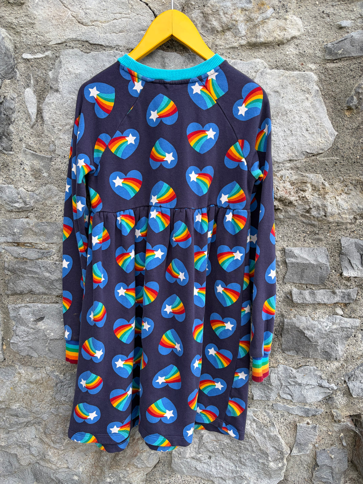Rainbow hearts navy sweat dress 9-10y (134-140cm)