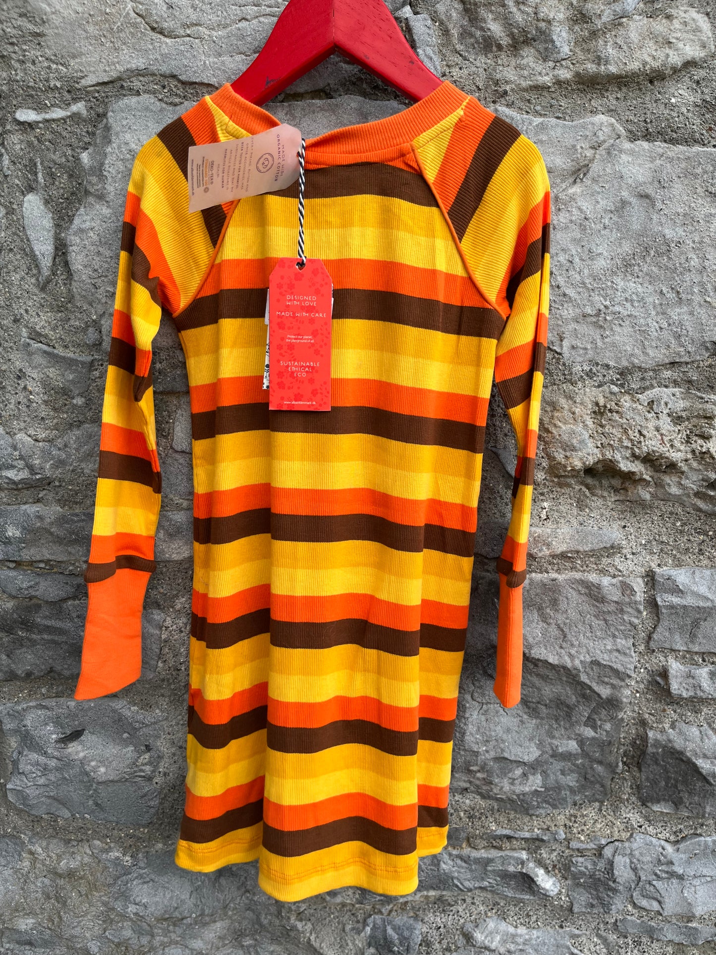 Brown&orange stripy dress  5y (110cm)