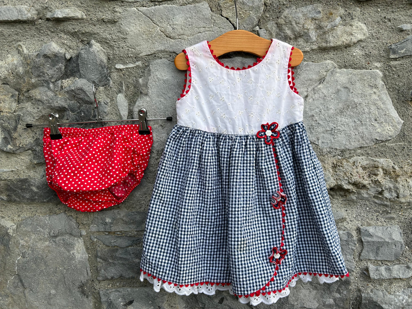 White&check dress&bloomers 2y (92cm)