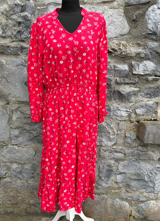 Red floral bohemian midi dress uk 14
