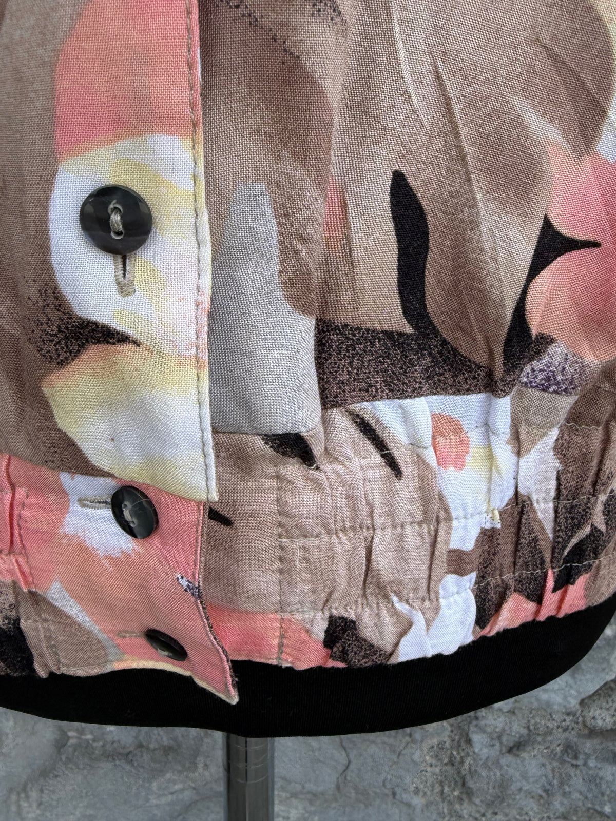 80s pink&brown leaves blouse uk 12