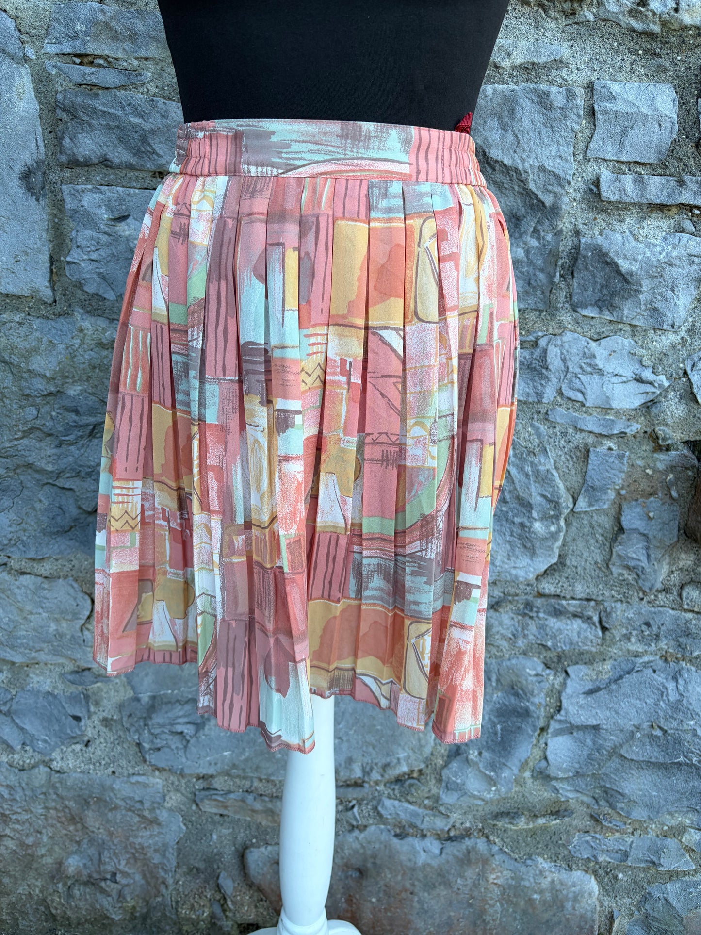 80s peach abstract pleated skirt uk 8