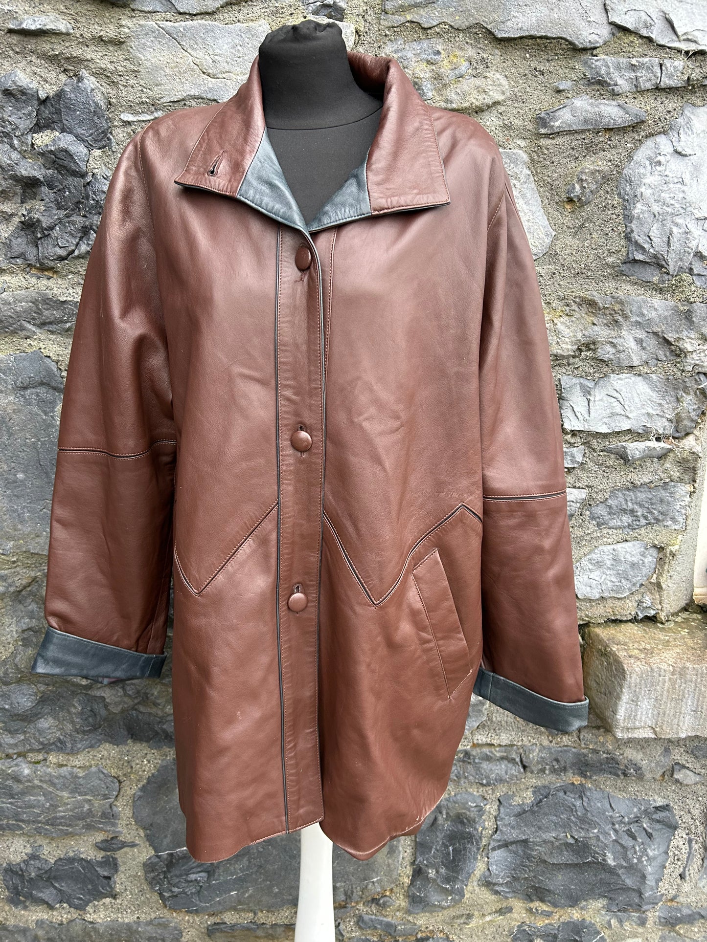 90s brown leather coat uk 16-18