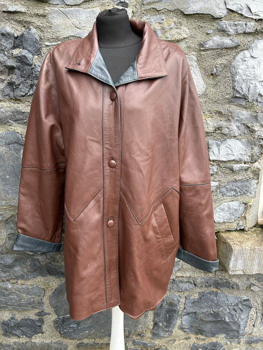 90s brown leather coat uk 16-18