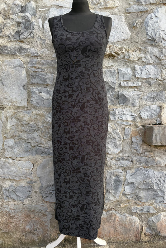 90s grey&black floral maxi dress uk 10