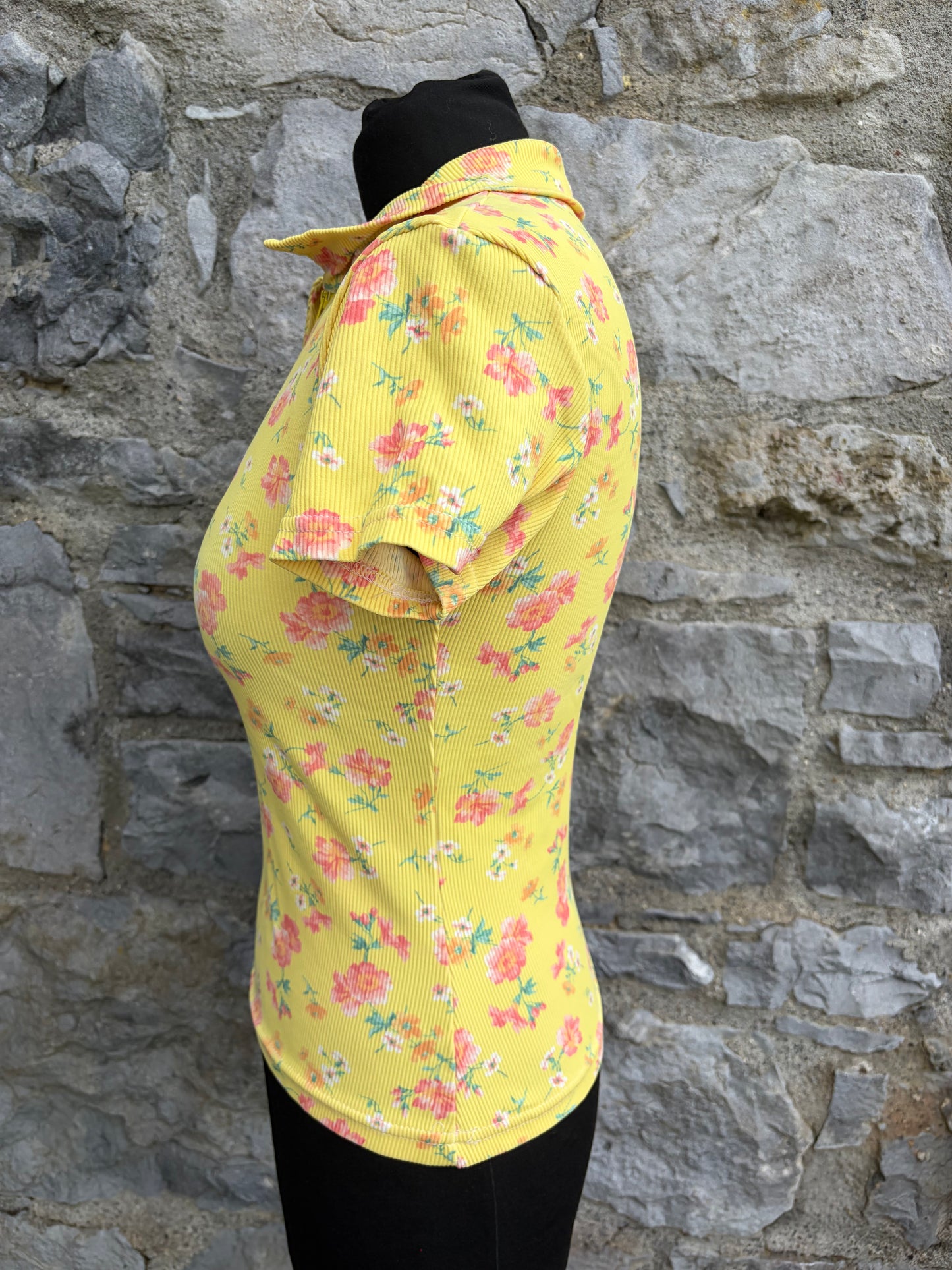 90s floral yellow polo top uk 6-8