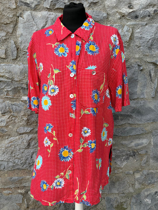 90s red check floral shirt uk 14