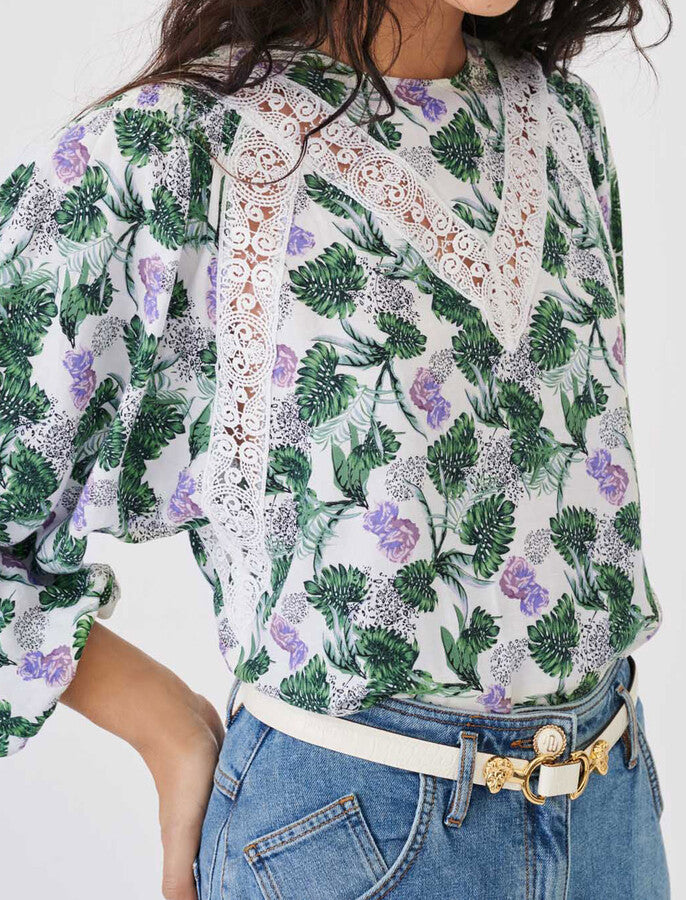 Leaves&flowers viscose linen top uk 10-12