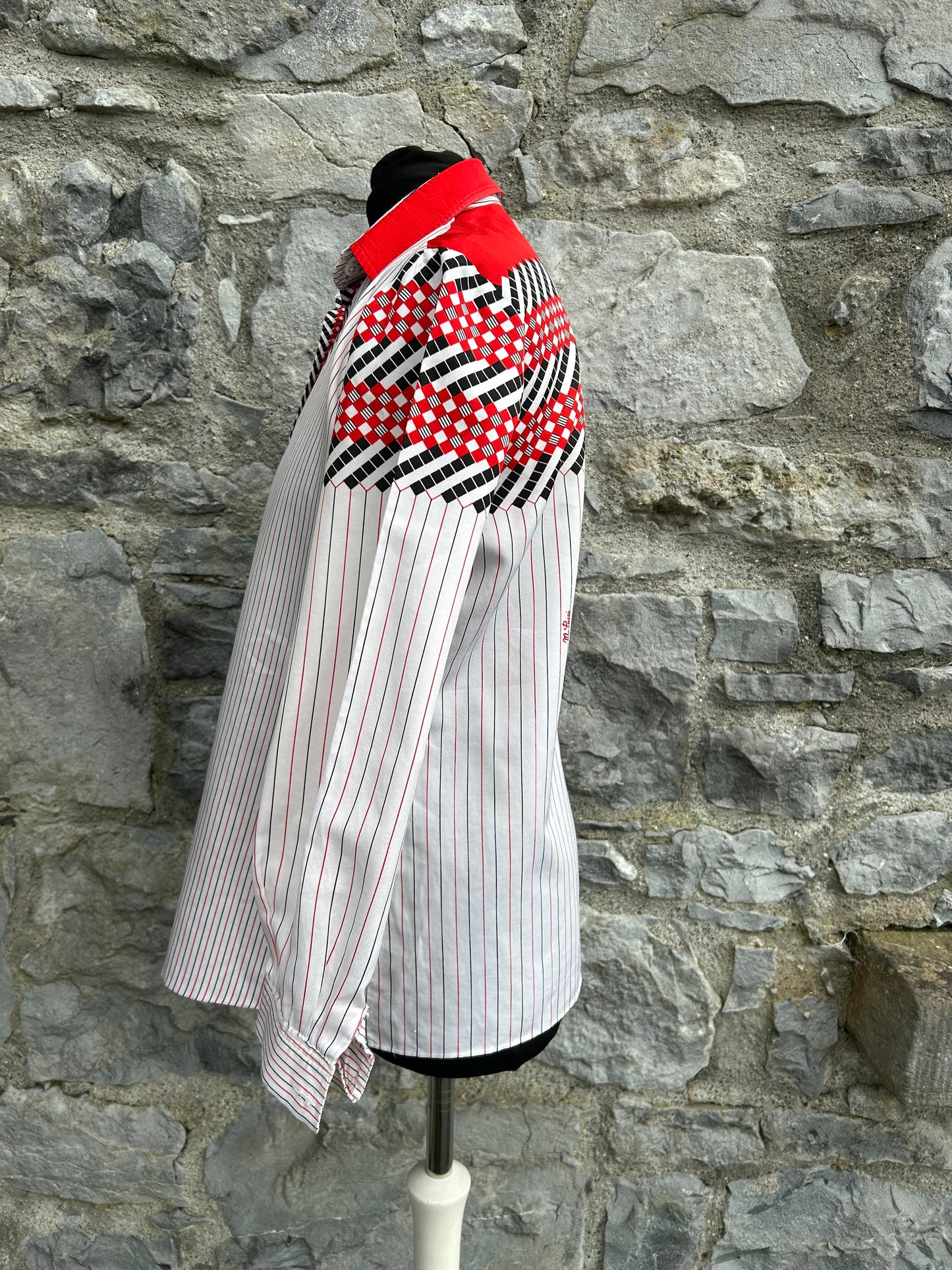 80s Black&red stripy blouse uk 10