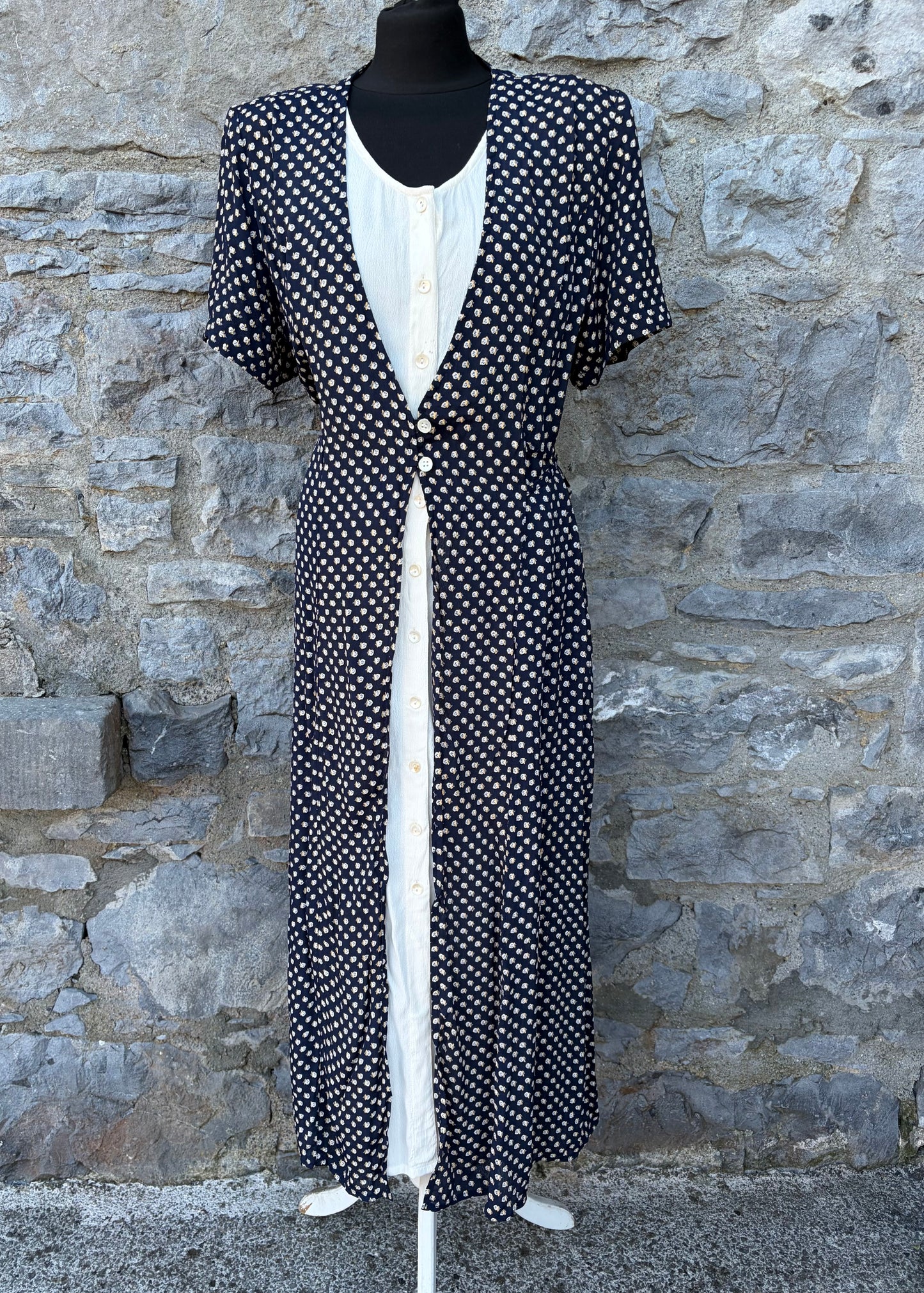 90s flower dots crepe dress uk 12