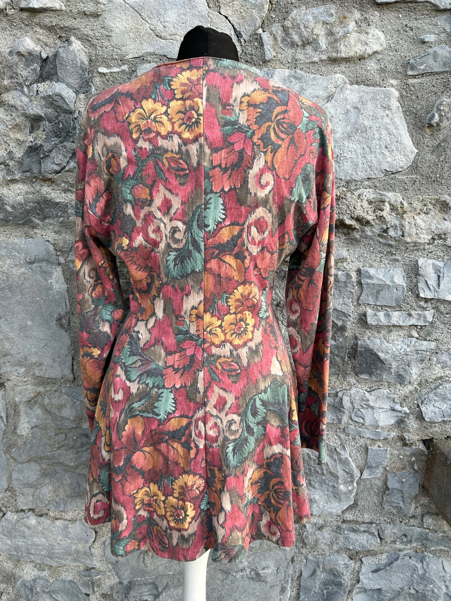 80s floral abstract button up dress uk 10-12