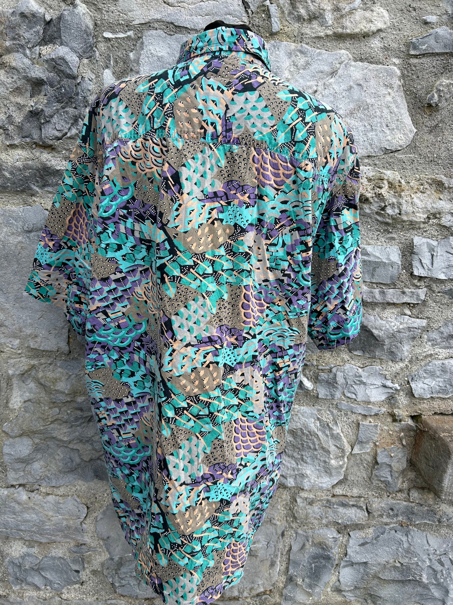 80s Purple&teal abstract shirt Large