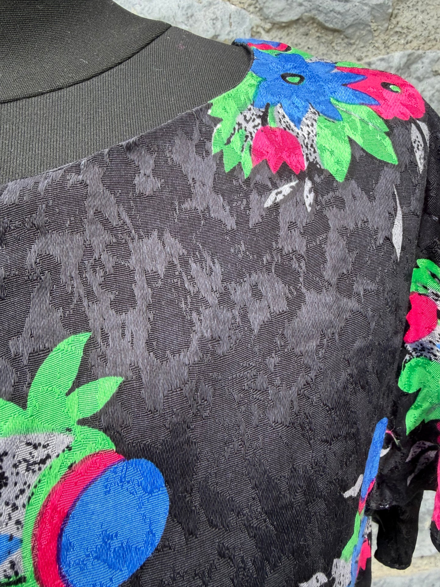 90s black jacquard floral dress uk 12