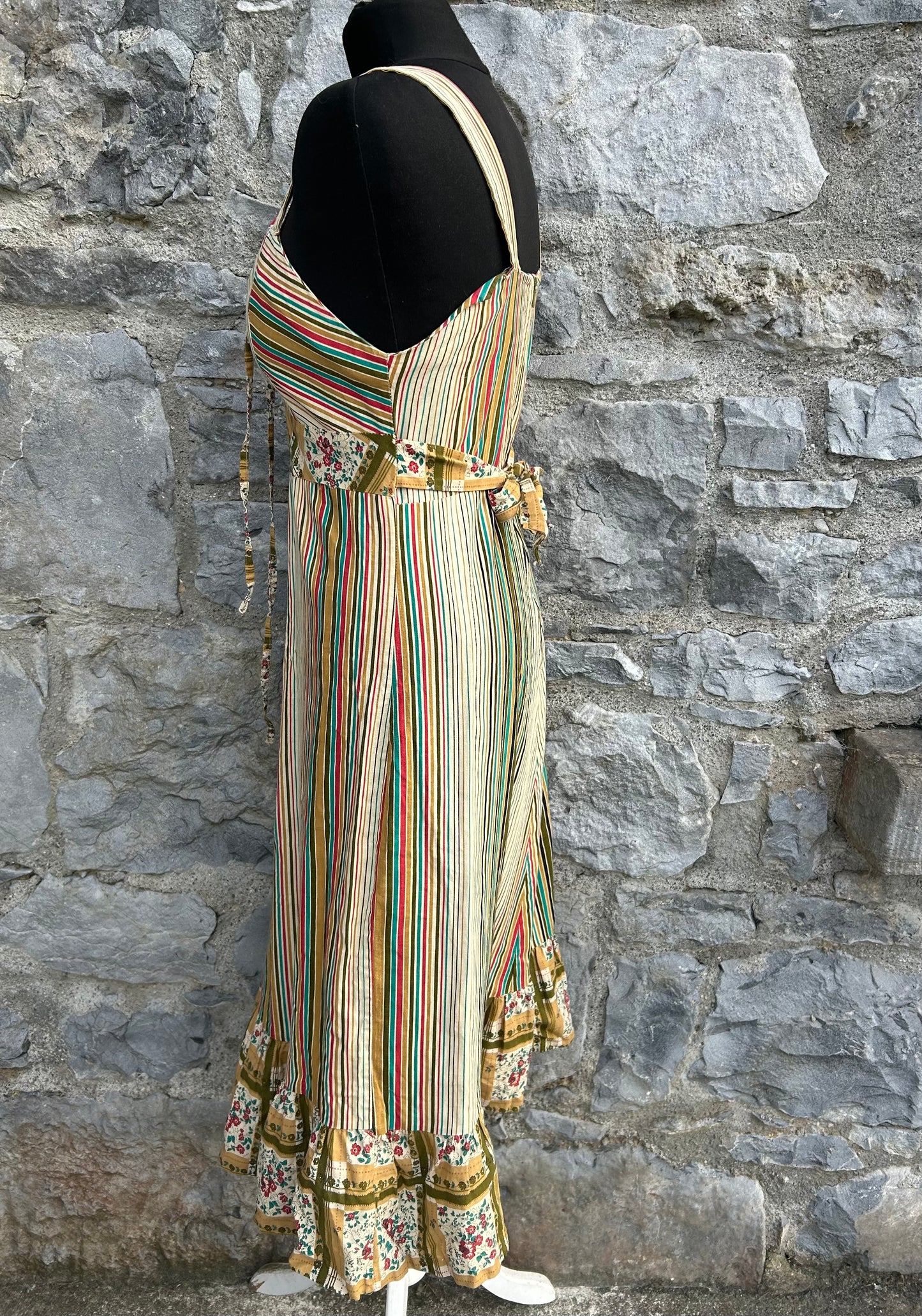 80s brown stripy dress uk 6-8