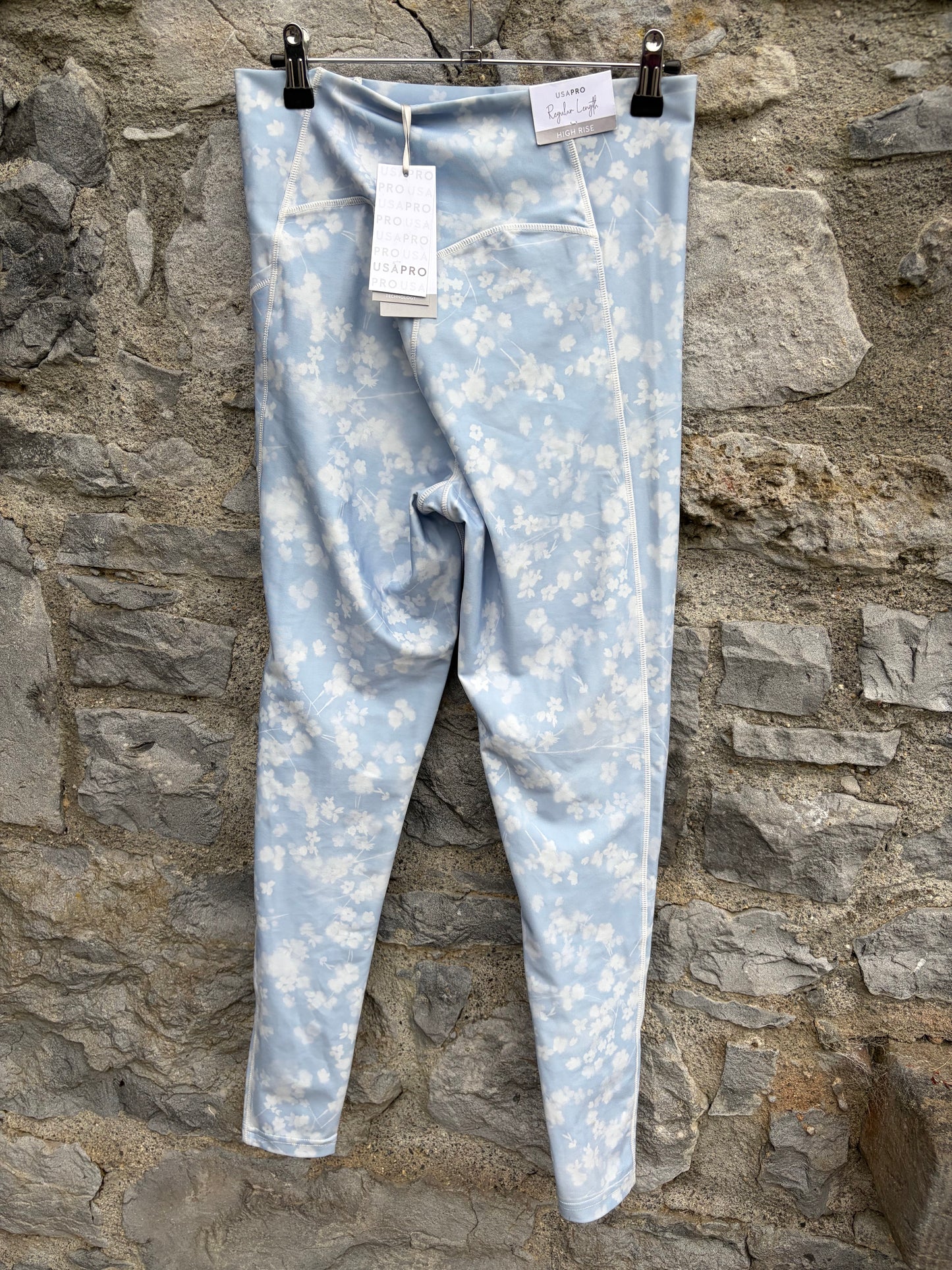 Blue watercolor floral high-rise leggings uk 10-12