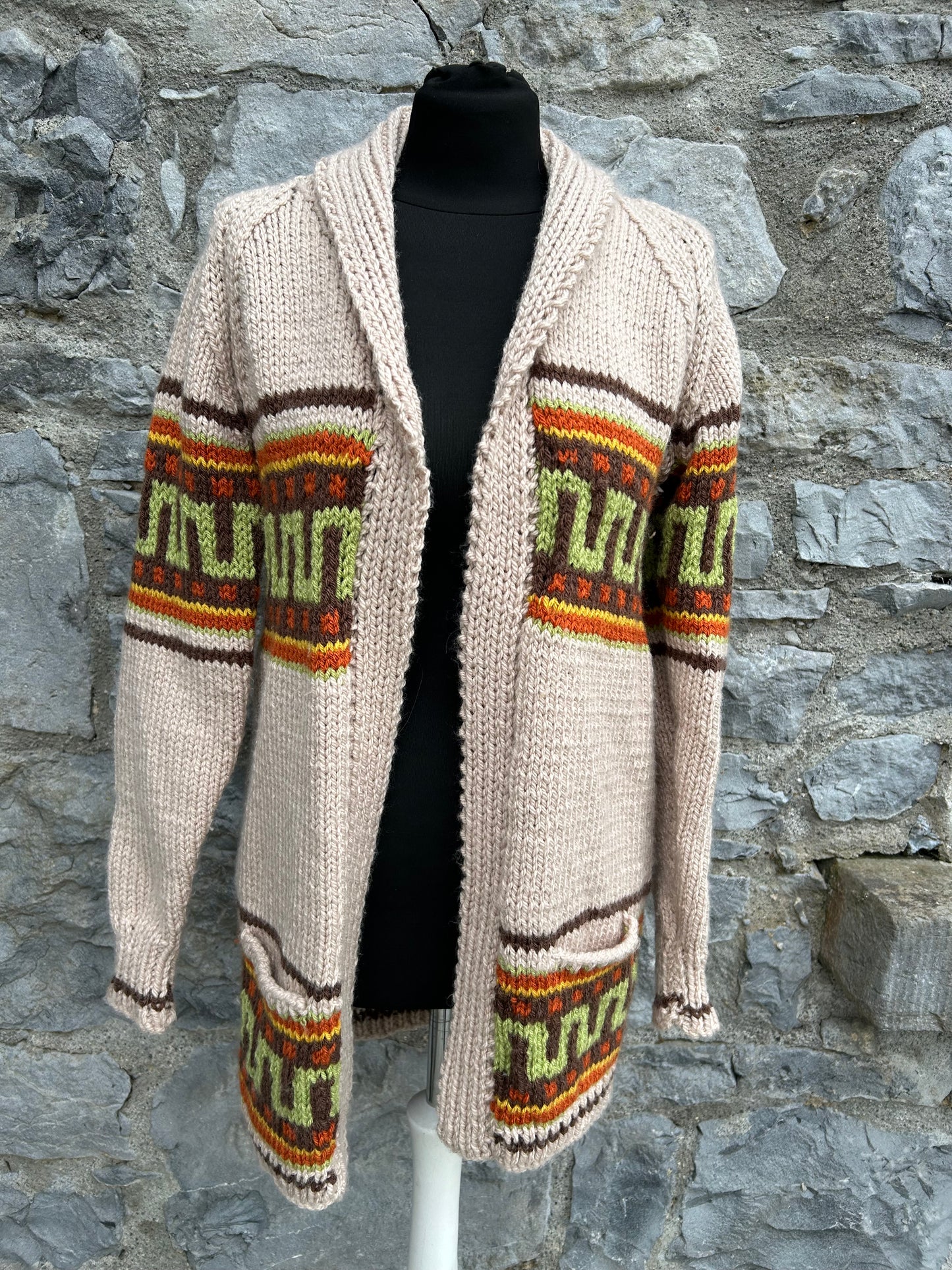 Beige geometric open cardigan uk 12