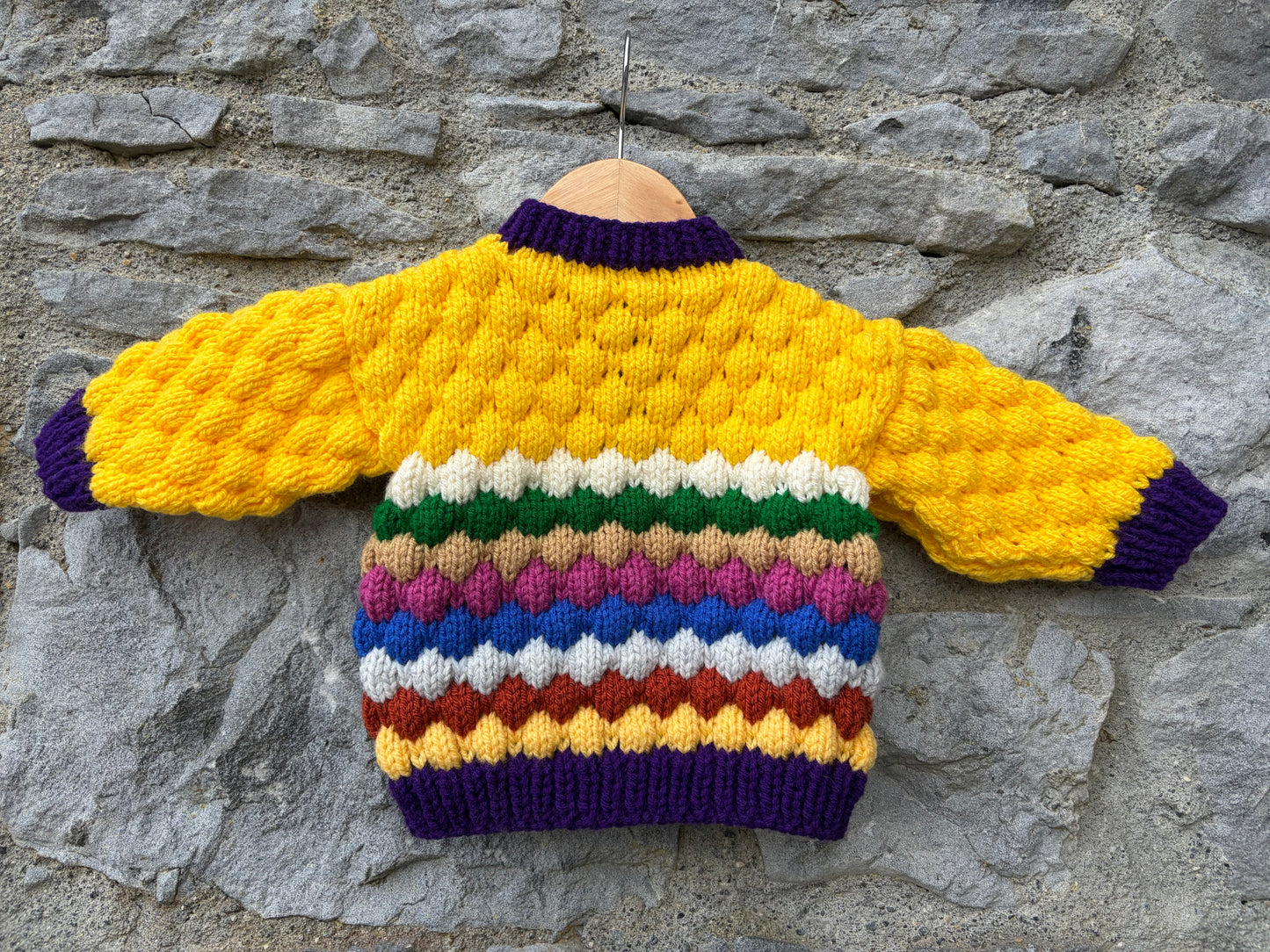 Yellow&rainbow bubble knit cardigan  6-9m (68-74cm)