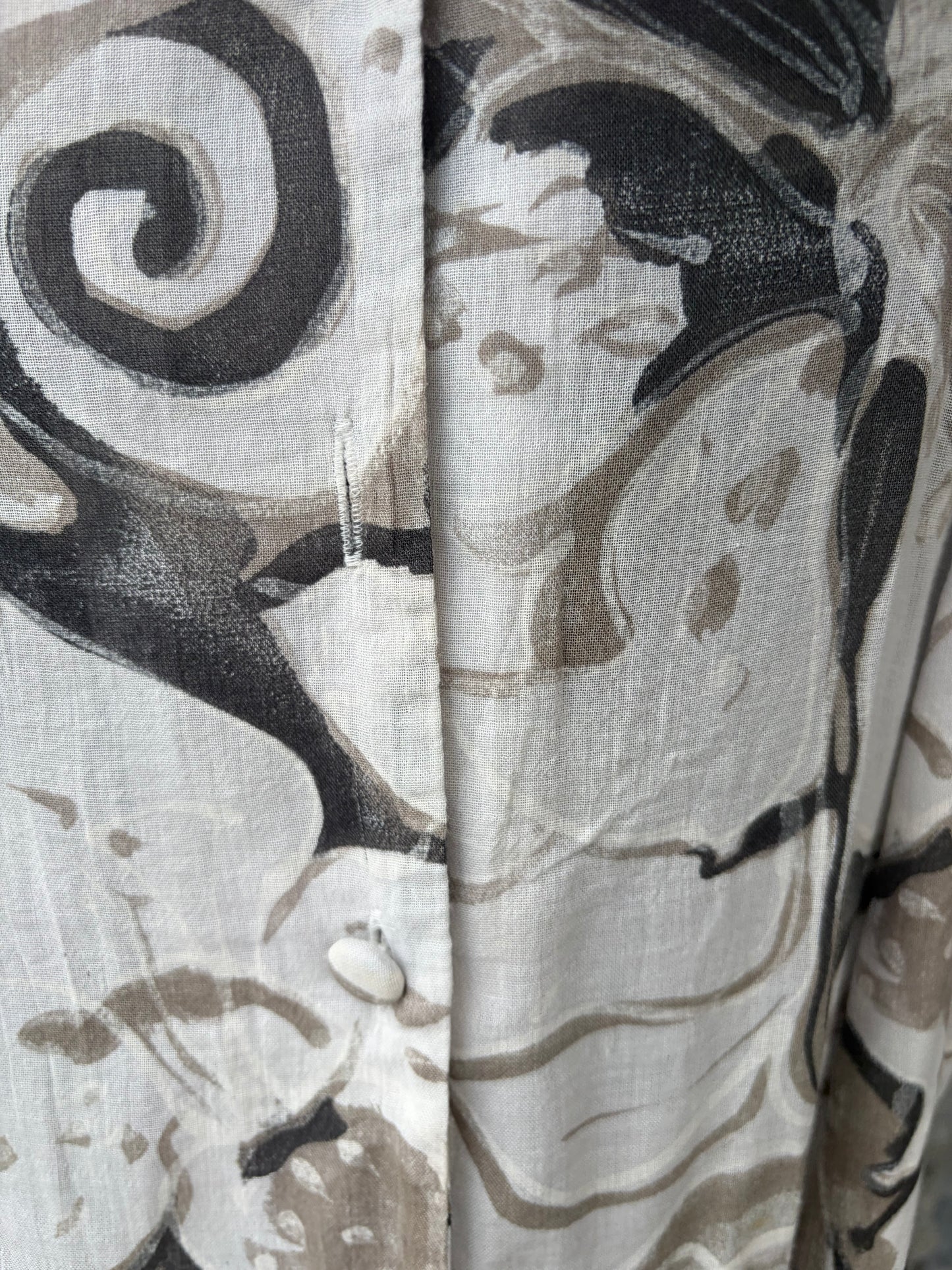 80s brown&white abstract dress uk 12