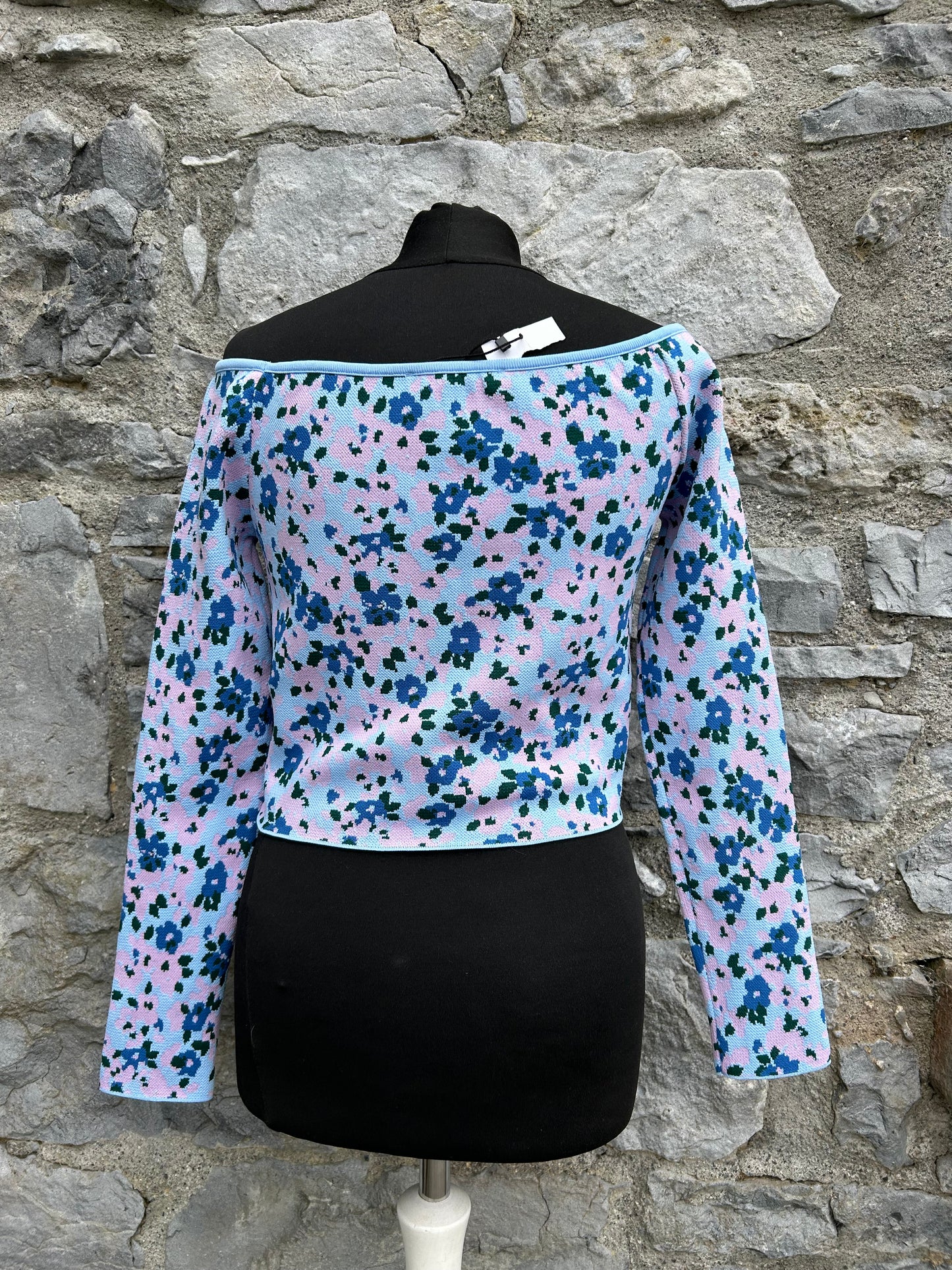 Blue floral low shoulders top uk 12