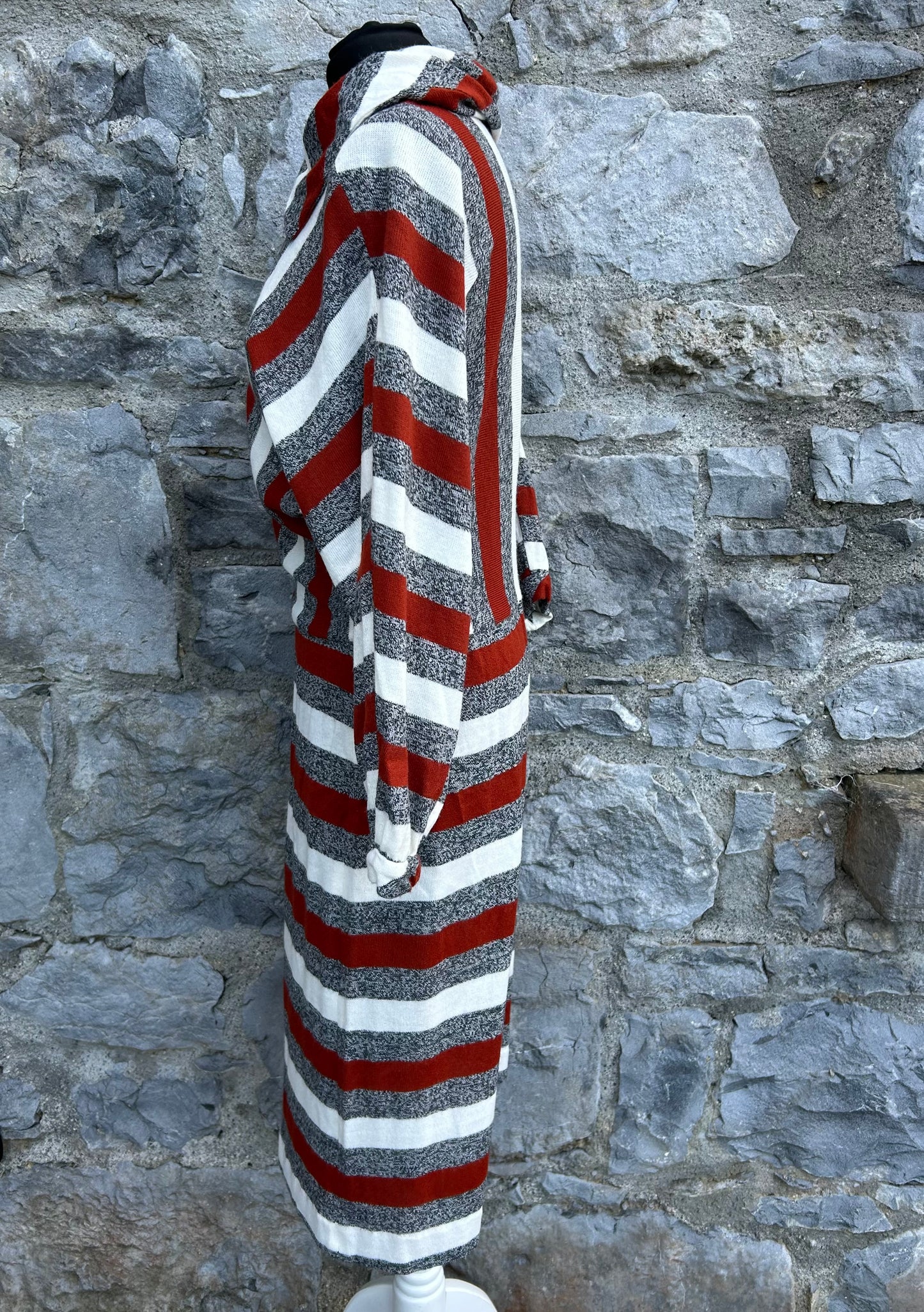 90s grey&maroon stripy dress uk 6-8