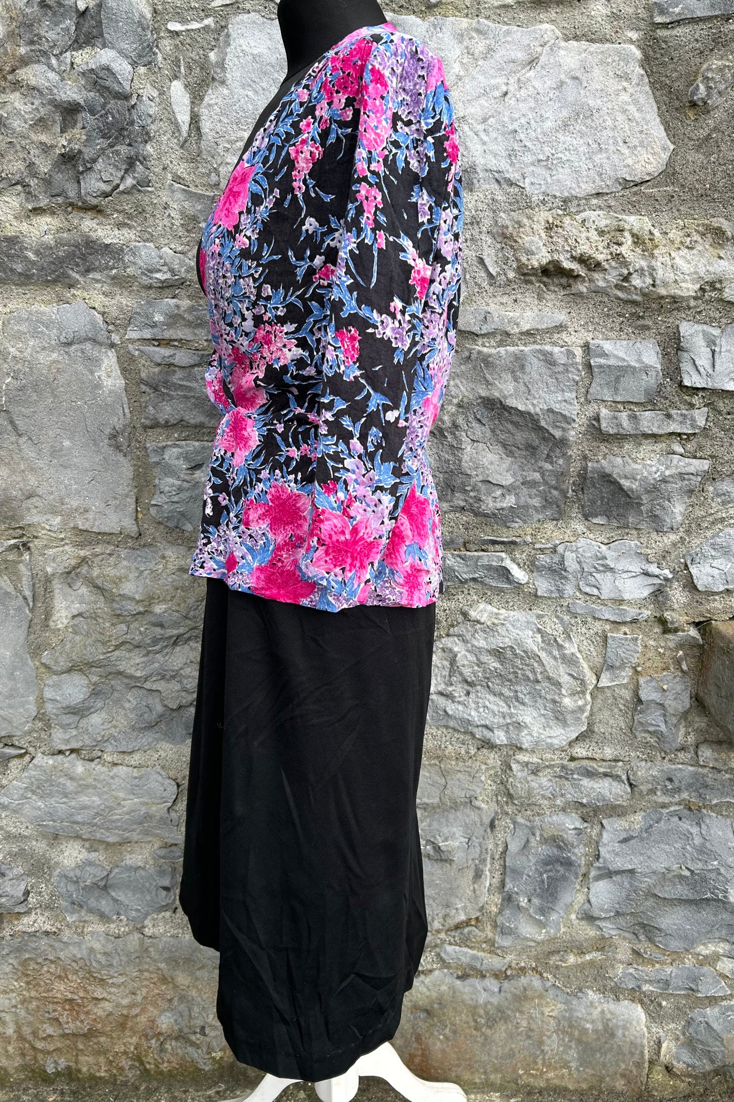 80s floral&black dress uk 12-14