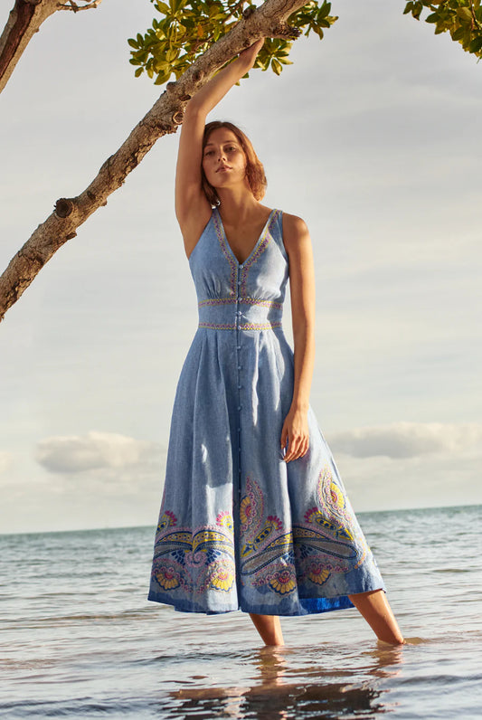 Blue embroidered dress uk 12-14
