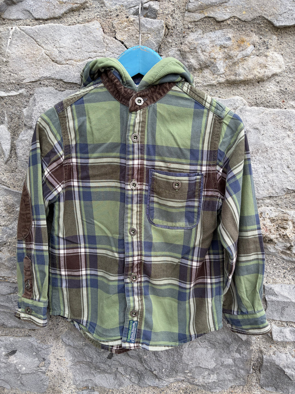 Green check hooded shirt  5-6y (110-116cm)