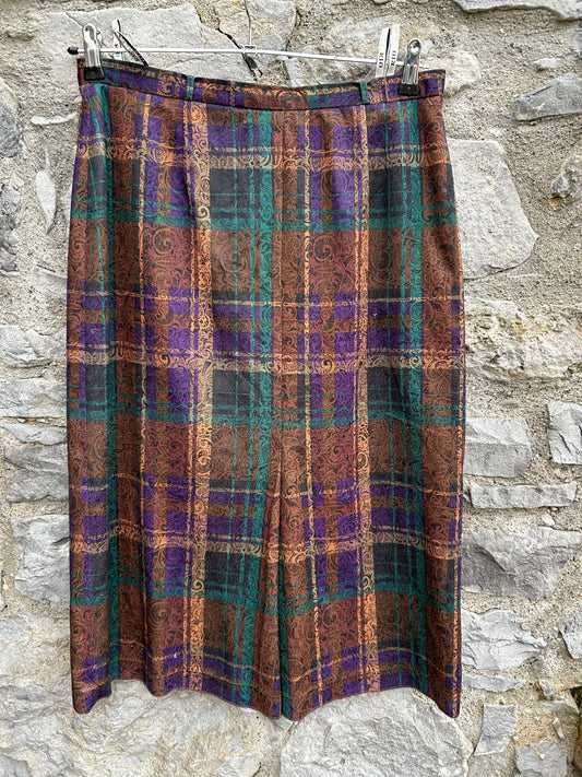 80s brown check skirt uk 12-14