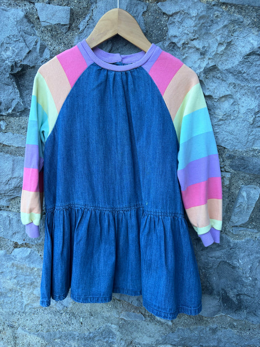 Rainbow sleeves Denim dress  5y (110cm)