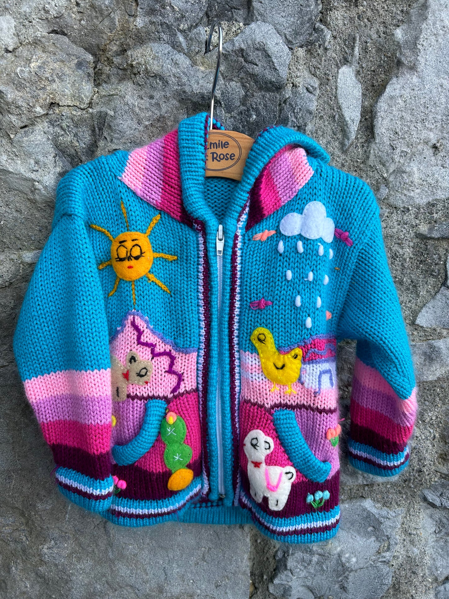 Blue&pink Peruvian cardigan  9-12m (74-80cm)