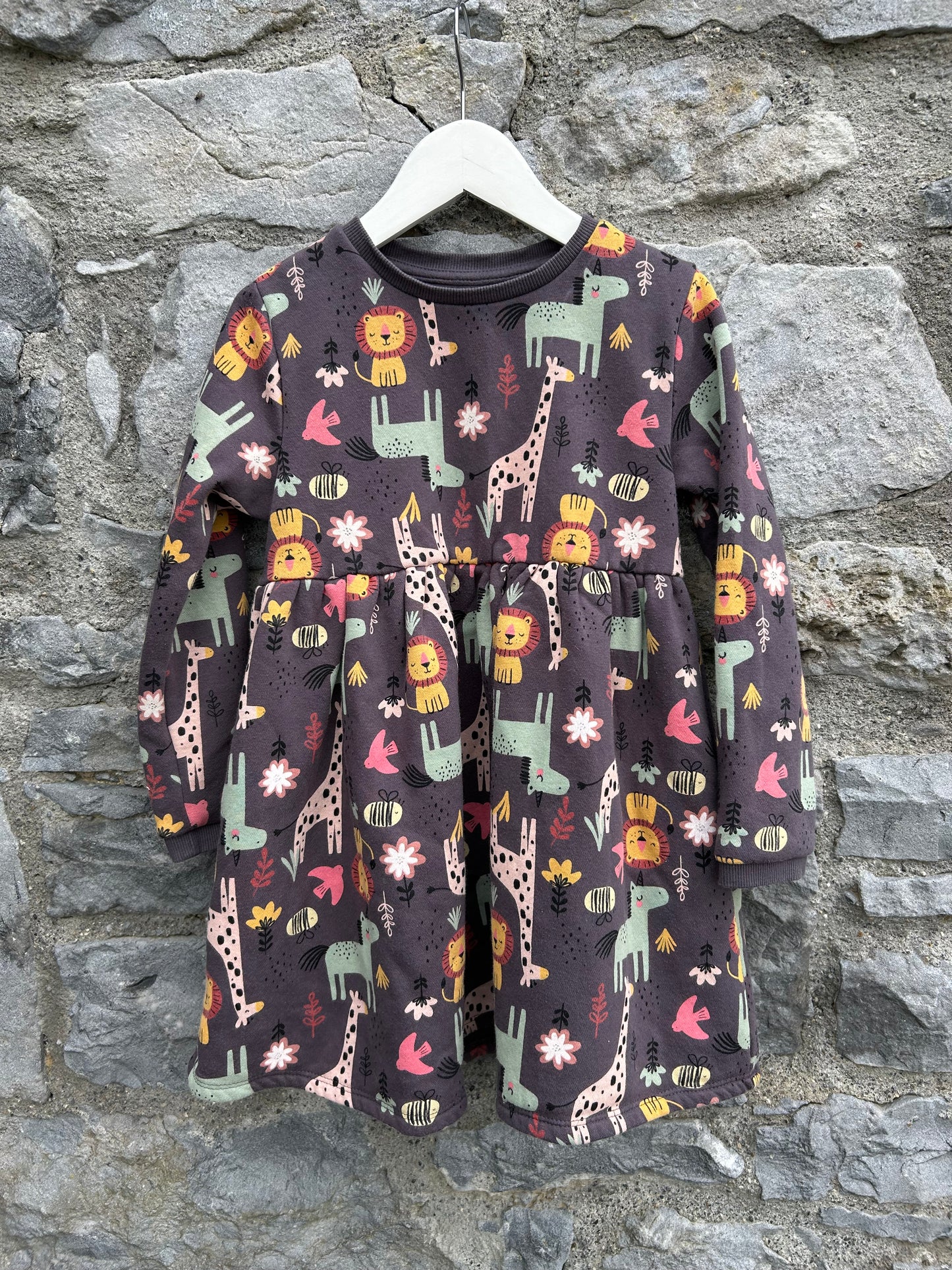 Wild animals charcoal sweat dress  5-6y (110-116cm)