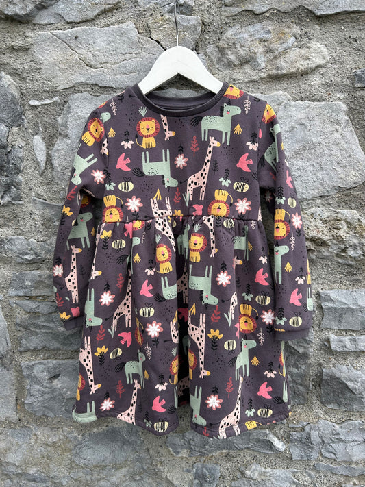 Wild animals charcoal sweat dress  5-6y (110-116cm)