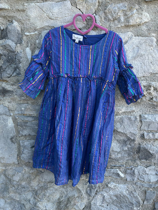 Glitter stripes blue dress 7y (122cm)