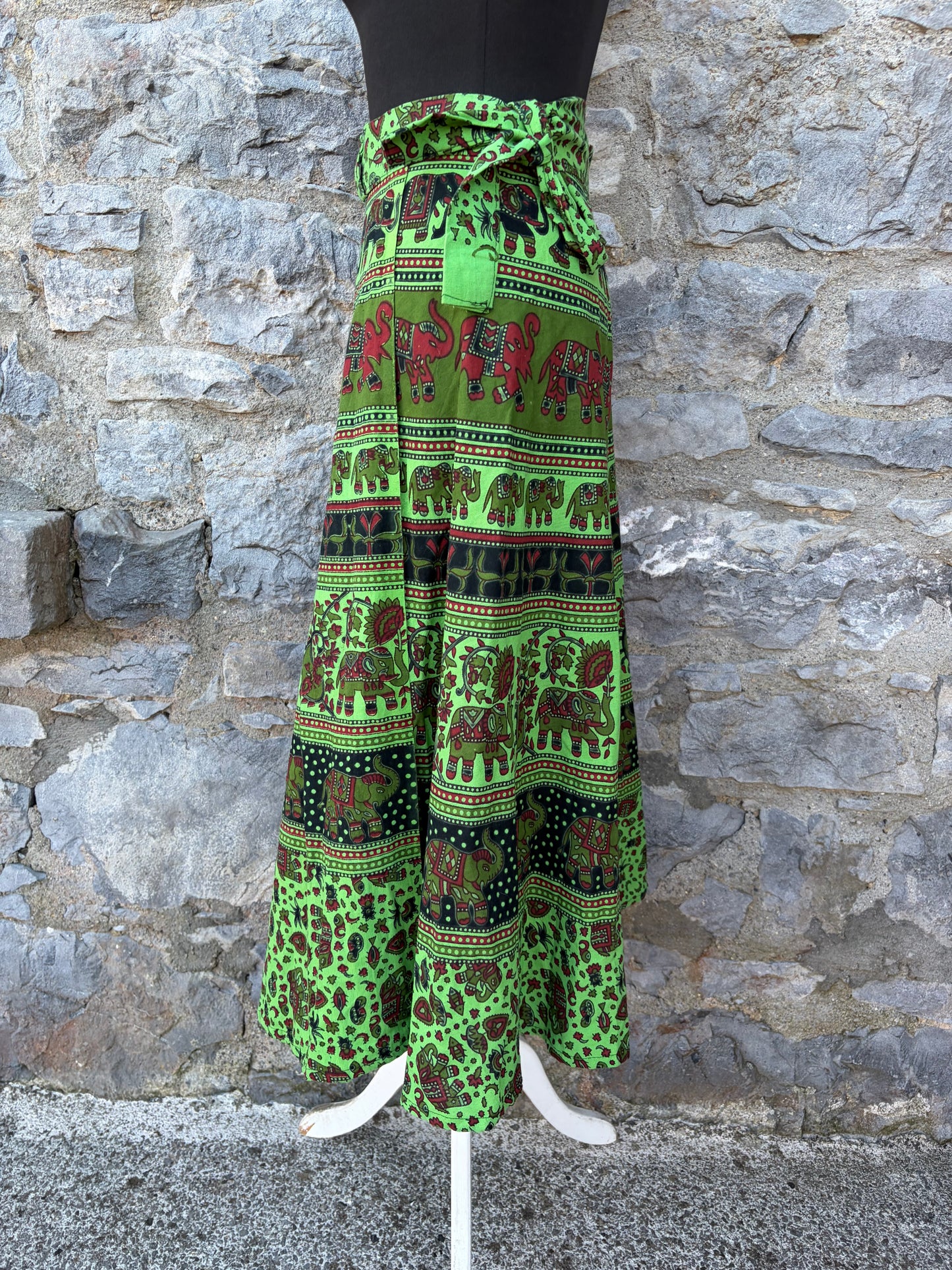 90s green elephants wrap skirt uk 8-12