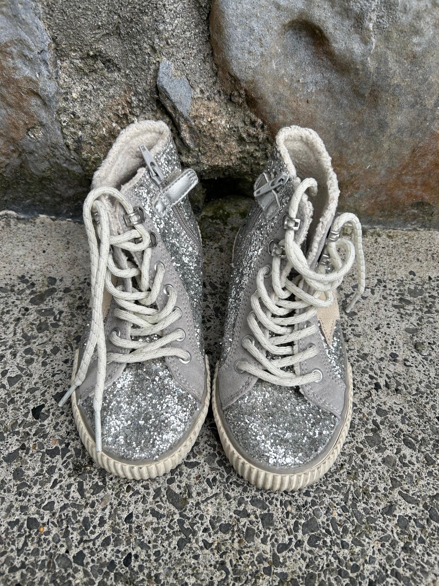 Silver glitter hi tops lined trainers  uk 11.5 (eu 30)